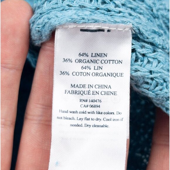 Faherty Miramar Linen Sweater Women's Small Aqua Blue Crew Neck Long Sleeve - Picture 5 of 13